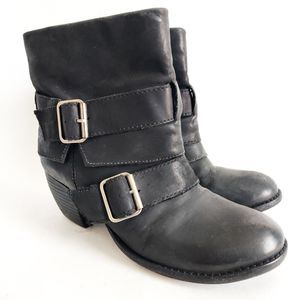 Mia Moto Leather Corporal 2" Block Heel Ankle Boots Booties Womens Size 7 Buckle